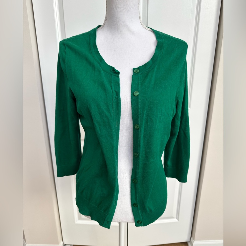 The Limited - 3/4 Sleeves Green Button-Up Cardigan (medium)